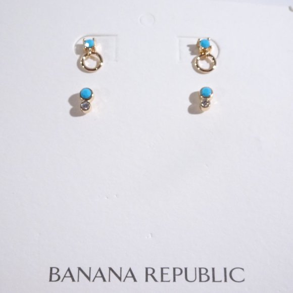 Banana republic Micro Fine Turq Stud earrings Set of 2 NWT 59.50 - Picture 3 of 3
